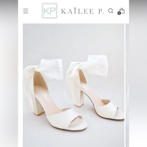 Size 8 Kailee P. Satin Block Heel Wedding Sandals with Wrapped Ribbon Tie